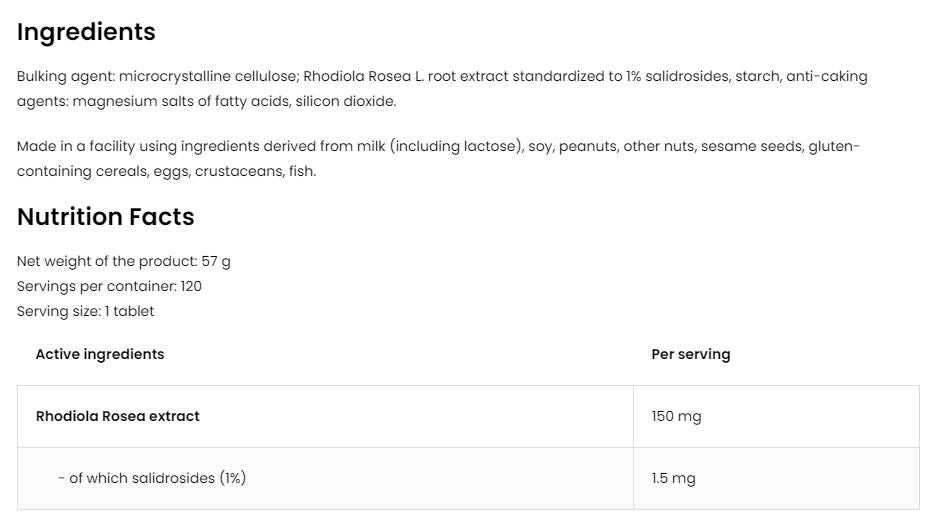 Rhodiola Rosea 150 mg / Vege - 120 Таблетки - Feel You
