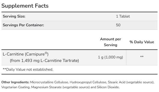 L-Carnitine 1000 mg | Carnipure® - 100 Таблетки - Feel You