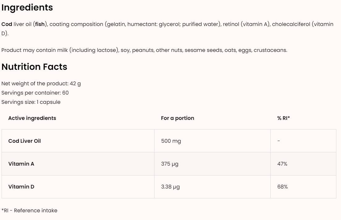 Cod Liver Oil 500 mg 60 Гел капсули - Feel You