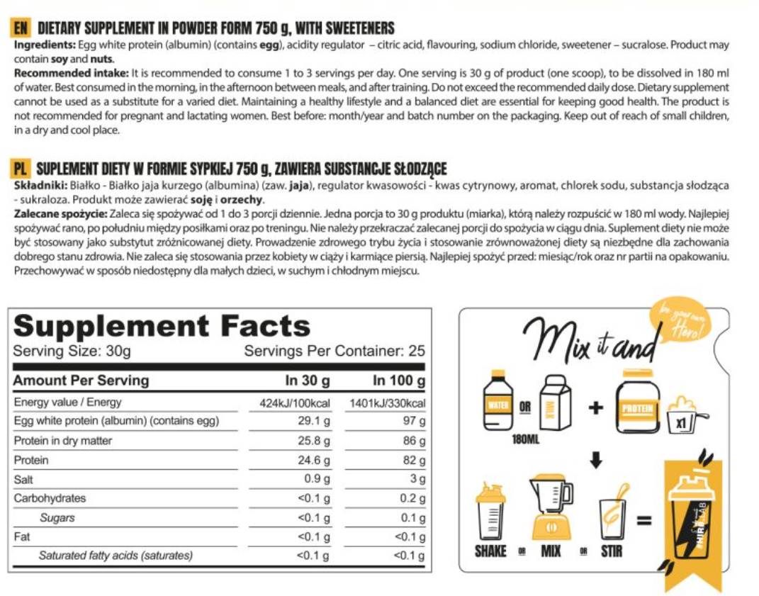 Egg Protein | with 83% Protein & Lactose Free - 750 грама - Feel You