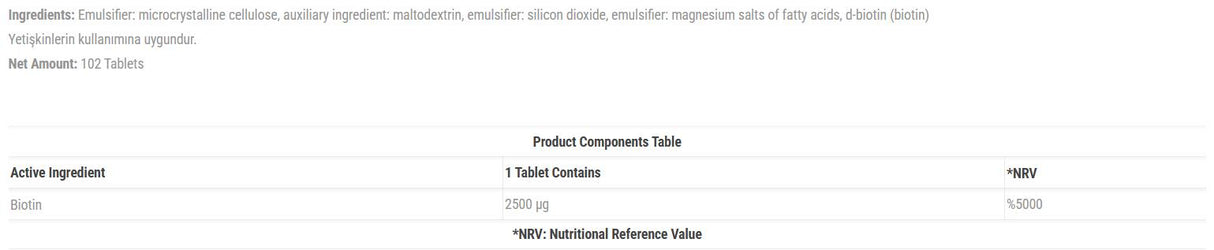 Biotin 2500 mcg - 90 Таблетки