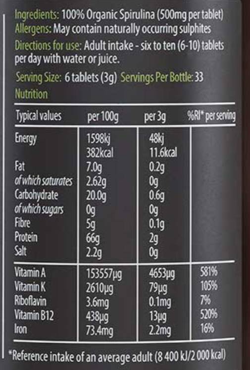 Spirulina Organic 500 mg - 200 Таблетки