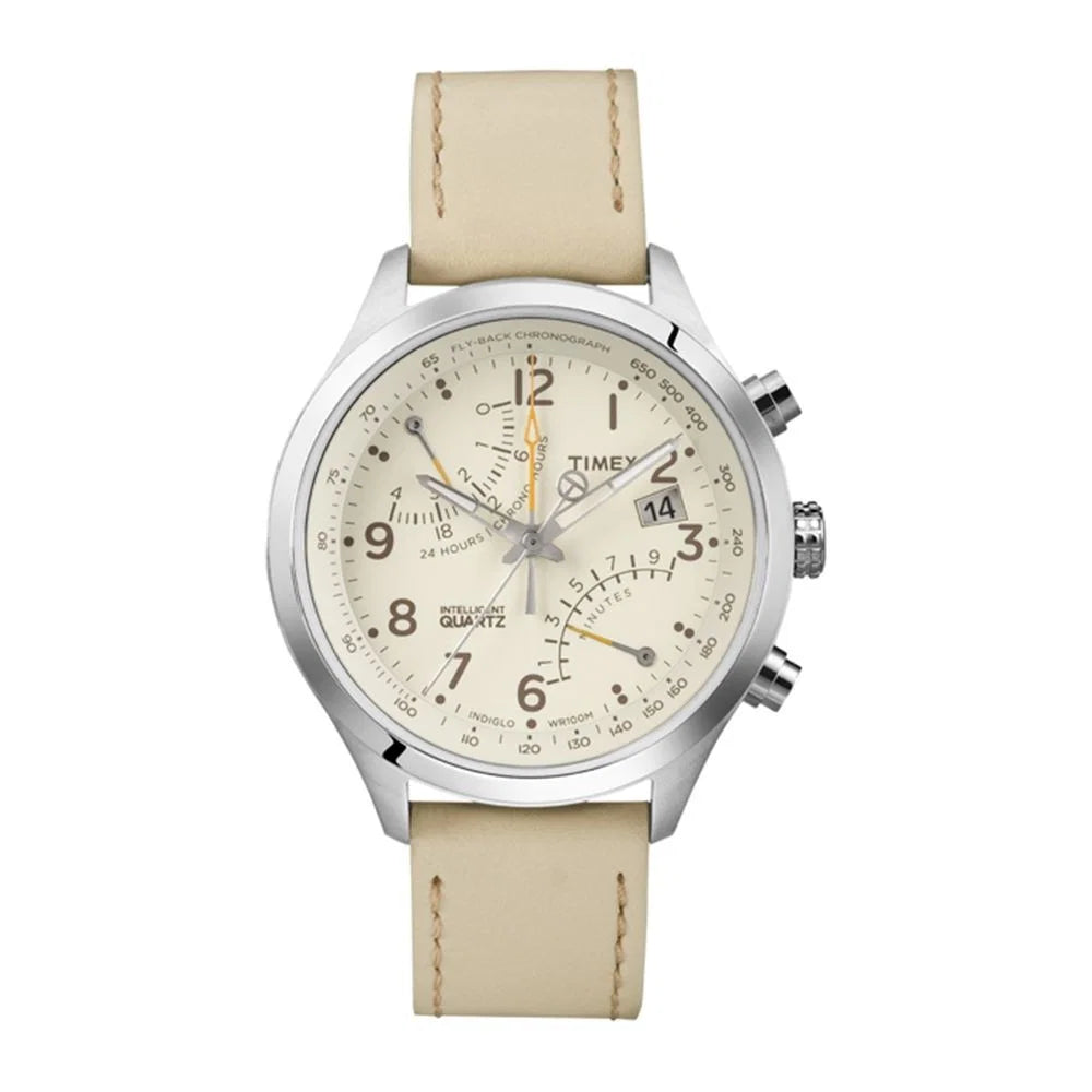 Timex, Intelligent Quartz, Quartz Leather Strap Watch, Cronograf Fly-Back, Beige, T2P382, For Men
