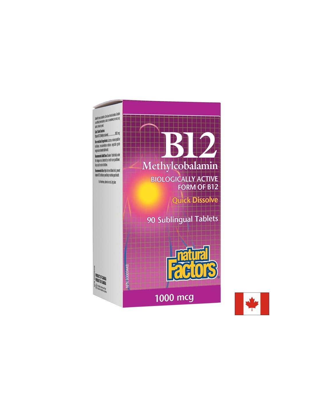 B12 Methylcobalamin/ Витамин В12 (метилкобаламин) 1000 µg, 90 сублингвални таблетки Natural Factors - Feel You
