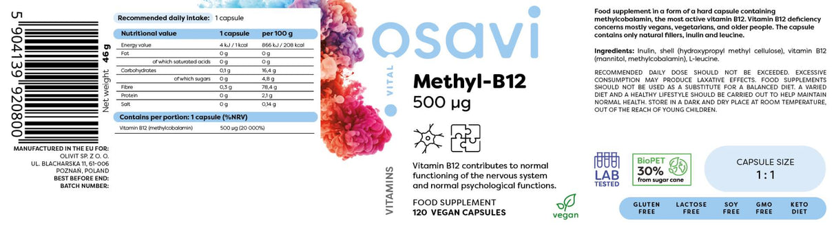 Methyl-B12 500 mcg - 120 капсули - Feel You