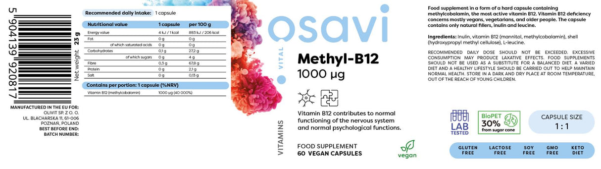 Methyl B-12 1000 mcg - 60 капсули - Feel You
